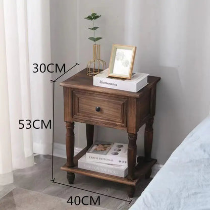Solid Wood Nightstand Vintage French Distressed Bedside Table with Drawer for Bedroom Storage Cabinet Side Table