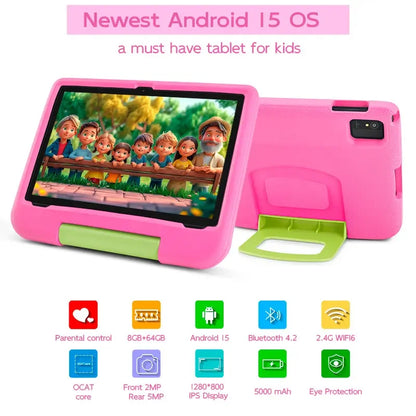 Paitanry 10.1 Inch Tablets for kids Android 15 8GB RAM 64GB ROM HD Display Tab USB Type-C 5G WIFI 6 Tablet PC Children's Gift