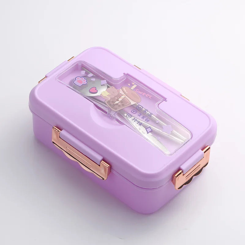 Bento Lunch Box for Kids Girls Cartoon Students Kawaii Cute Dinosaur Heated 3 Grid Sandwich Snack Food Box Special Canteen