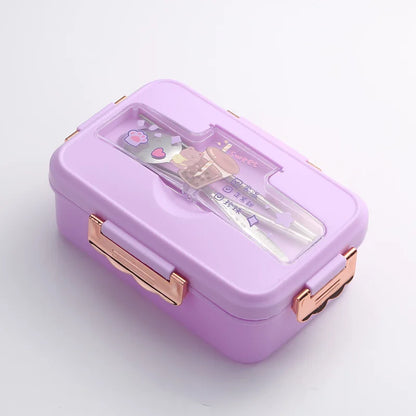 Bento Lunch Box for Kids Girls Cartoon Students Kawaii Cute Dinosaur Heated 3 Grid Sandwich Snack Food Box Special Canteen