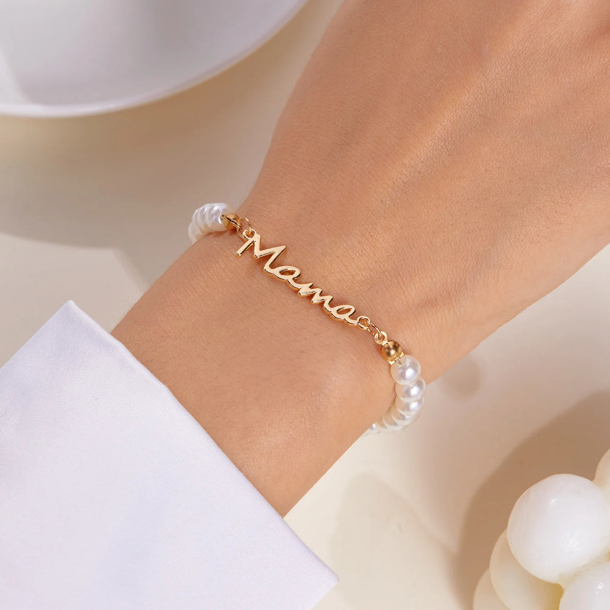 Imitation Pearl Letter Mama Pendant Bracelets Fashion Charms Stainless Steel Chains Bracelet for Women Jewelry Mother&
