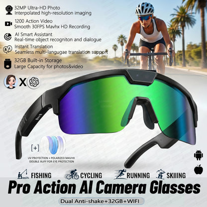 2026 New AI Smart Sports shooting&amp;recording Glasses 800W Camera HD Anti-shake Bicycle Riding Shooting Artifact Windproof Goggles