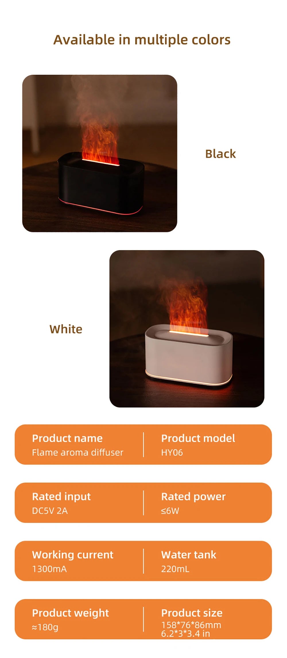 Air Aroma Humidifier USB Desktop Flame Humidifier for Home Mini Air Humidifier Fragrance Essential Oil Diffuser with Night Light