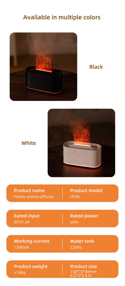Air Aroma Humidifier USB Desktop Flame Humidifier for Home Mini Air Humidifier Fragrance Essential Oil Diffuser with Night Light