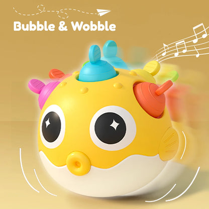 Pufferfish Baby Roly-Poly Rattle Toy with Teether Button, Motor Skills, Hand-Eye Coordination, Early Learning Toy, Newborn Gift