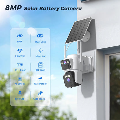 8MP Solar Wifi Camera PTZ Built-in 7800mAh Battery Outdoor 4K Human Detection Dual Screen CCTV Surveillance Camera O-Kam Pro APP