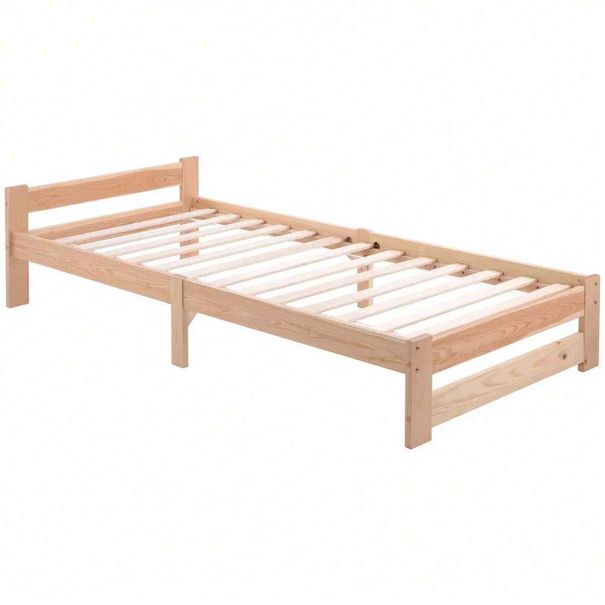 КОМНТОМ Single Bed 90 x 200 cm, Solid Wood Bed with Slatted Frame and Headboard Youth Bed
