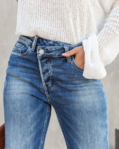 Women Spring and Autumn New Urban Casual Wash Straight Leg Jeans Long Pants, Loose Fallow Handwork Abrade Jeans with Pocket Y2k