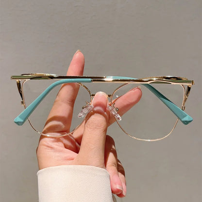 New Large Cat Eye Computer Glasses Metal Frame Women Men Anti Blue Light Round Blocking Optical Spectacle refined Eyeglasses