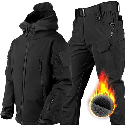 5XL 6XL Winter Waterproof Tactical Jackets Sets Men Outdoor Soft Shell Hiking Hunting Jacket Suit Fleece Cargo Pant Tracksuits