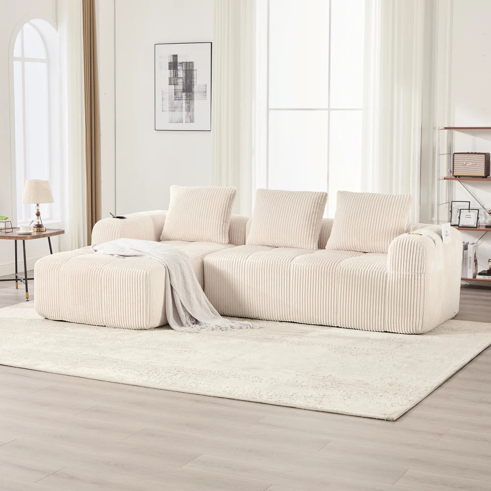 Compact Sofa Soft, Modular Sofa with Side Pocket and Beverage Holder, High Quality Comfort for Long Sitting, Incl. Pillows
