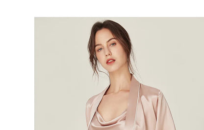 BirdTree, 100%Real Silk Simple Night-robe, Women V Neck Long Sleeve, Elegant Sexy Pajamas Robe, 2024 Summer Autumn New P469123QM