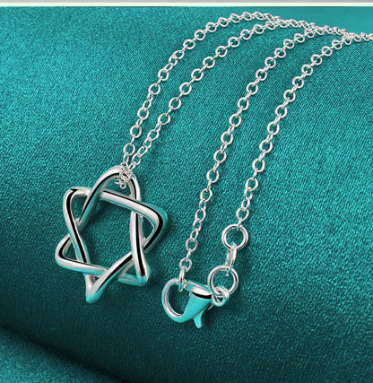 New 16-30 Inch O-Chain 925 Sterling Silver Hexagram Pendant Necklace For Women Bridal Wedding Accessories Birthday Charm Jewelry