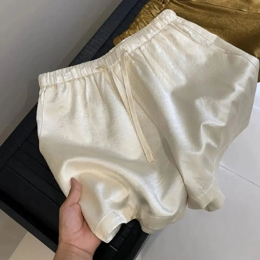 Women's Solid Color Satin Ice Silk Texture Shorts Summer Versatile Elastic Waist Loose Smooth Female Casual Versatile Hot Pants