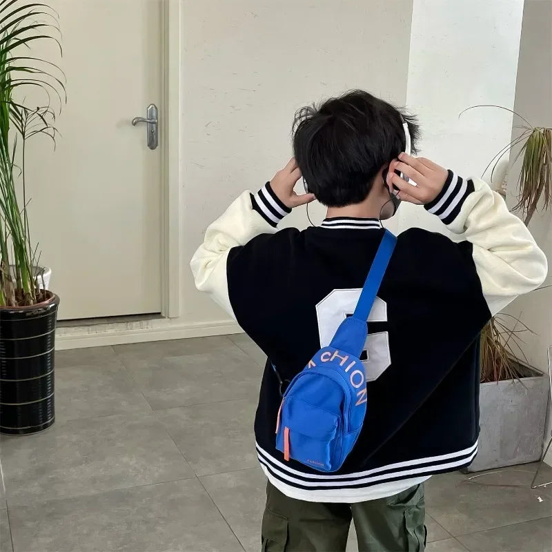 Cool kids bags for boys. Contrast color chest bag for little boys to go out Canvas messenger bag for coins