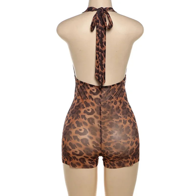 FAGADOER Sexy Mesh See Through Leopard Print Two Piece Sets Women Crop Top + Long Sleeve Coat + Shorts Outfits Female Clubwear