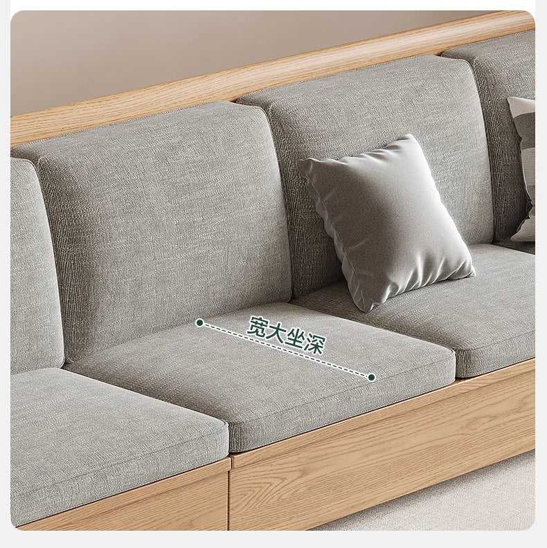 Nordic ash wood solid wood sofa combination fabric sofa modern simple large and small apartment living room