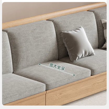 Nordic ash wood solid wood sofa combination fabric sofa modern simple large and small apartment living room