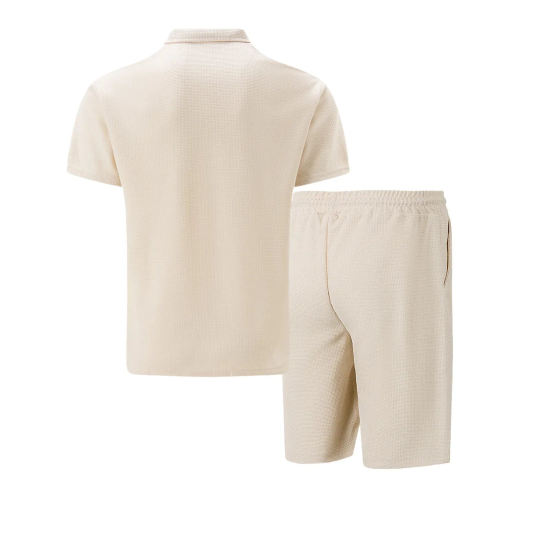 2025 Men Europe and the United States new summer Waffle solid color zip-up lapel short-sleeve suit shorts two sets