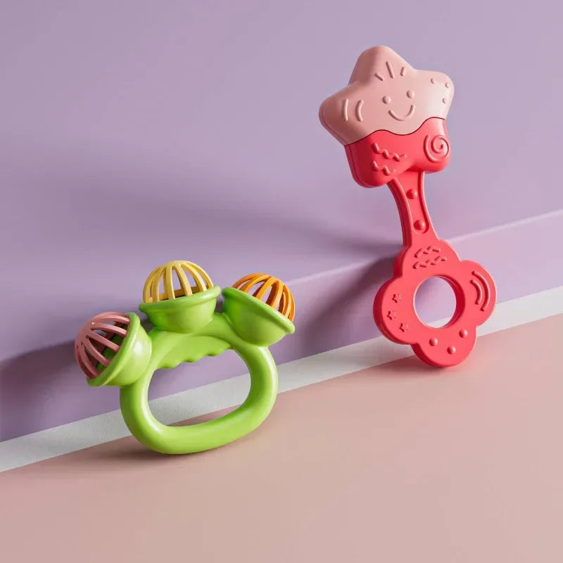 Baby Rattle 0-12 Months Newborn Soft Bell Teethers Hand Shaking Crib Mobile Ring Educational Toy For Children Set Gifts