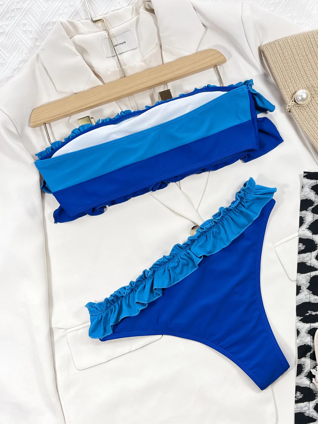 Sexy Bandeau Bikini 2025 Mujer Women Orange Patchwork Push Up Ruffles Micro Swimwear Brazilian Beach Bathing Suit Thong Swimsuit