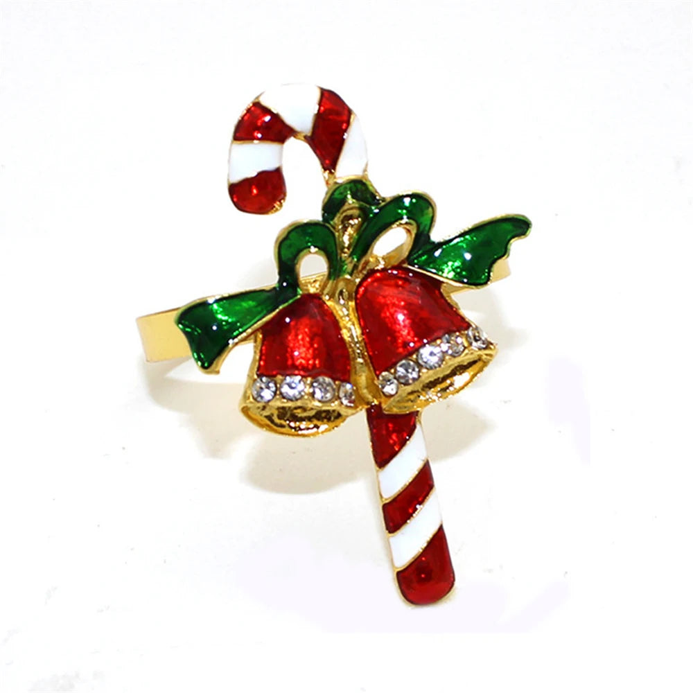 6Pcs Christmas Napkin Rings Gold Xmas Tree Deer Snowflake Hat Socks Napkin Buckles for Christmas Party Dinner Table Decorations