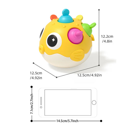 Pufferfish Baby Roly-Poly Rattle Toy with Teether Button, Motor Skills, Hand-Eye Coordination, Early Learning Toy, Newborn Gift