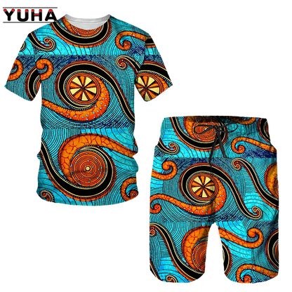 YUHA,Newest African Print Women's/Men's T-shirts Sets Africa Dashiki Men’s Tracksuit/Vintage Tops Sport And Leisure Summer Male