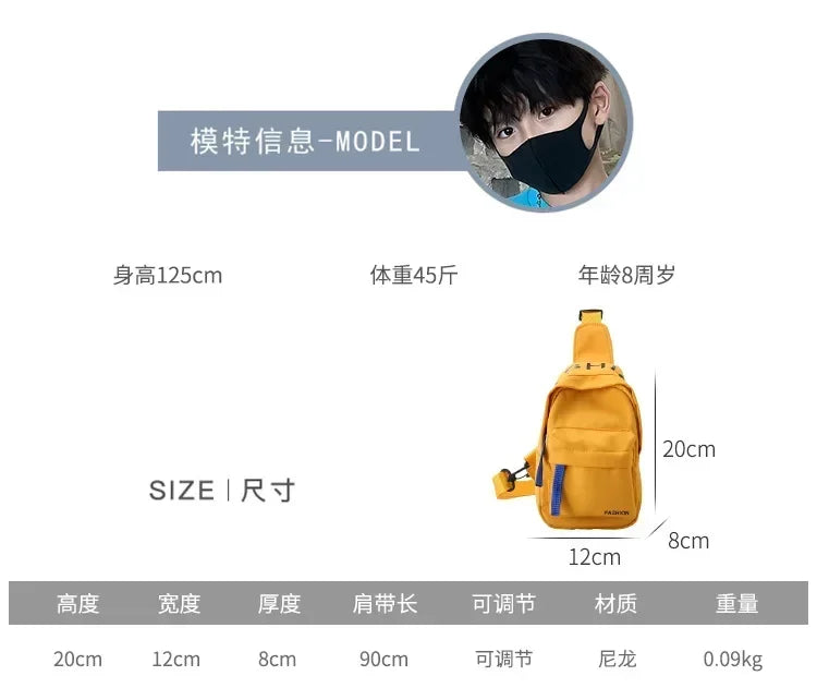 Cool kids bags for boys. Contrast color chest bag for little boys to go out Canvas messenger bag for coins