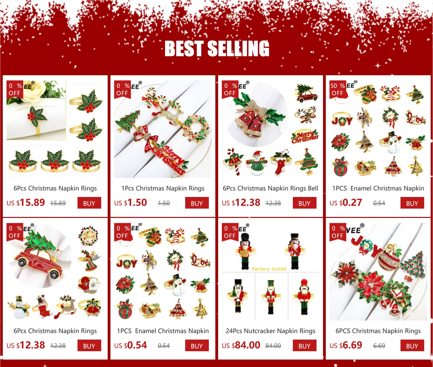 6Pcs Christmas Napkin Rings Gold Xmas Tree Deer Snowflake Hat Socks Napkin Buckles for Christmas Party Dinner Table Decorations