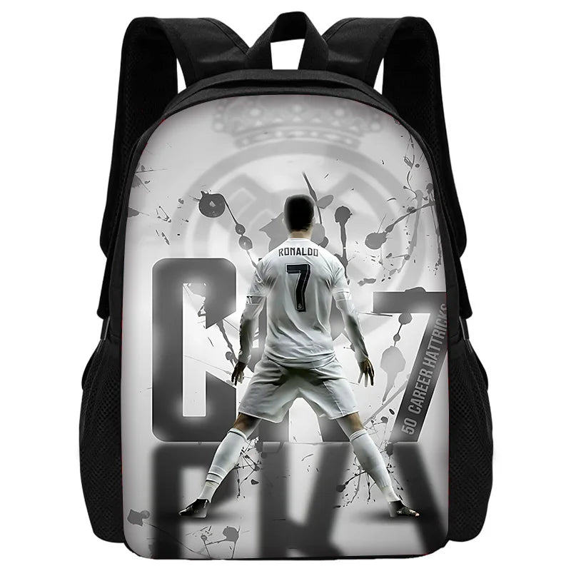 Child School Football R-RonaldoS CR7 Backpack with Lunch Bags ,Pencil Bags ,School Bags for Boys Girls Best Gift