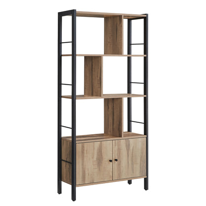 VASAGLE Bookshelf, Storage Shelf, Large Bookcase with Doors, 4 Shelves, Stable Steel Structure, Industrial Style