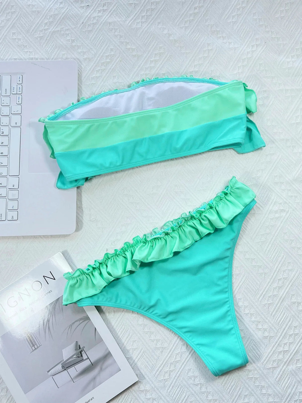 Sexy Bandeau Bikini 2025 Mujer Women Orange Patchwork Push Up Ruffles Micro Swimwear Brazilian Beach Bathing Suit Thong Swimsuit