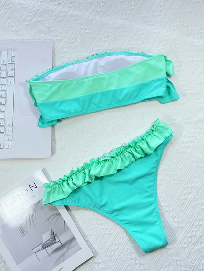 Sexy Bandeau Bikini 2025 Mujer Women Orange Patchwork Push Up Ruffles Micro Swimwear Brazilian Beach Bathing Suit Thong Swimsuit