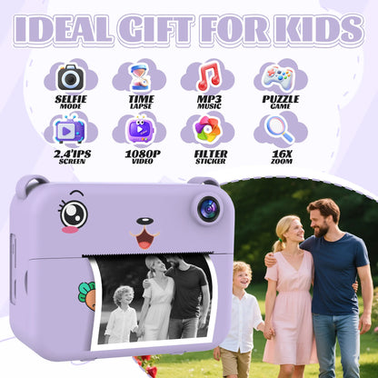 Digital Children Camera 1080P HD Video Recorder Mini Thermal Printer Educational Birthday Gift for Kids Instant Printing Camera