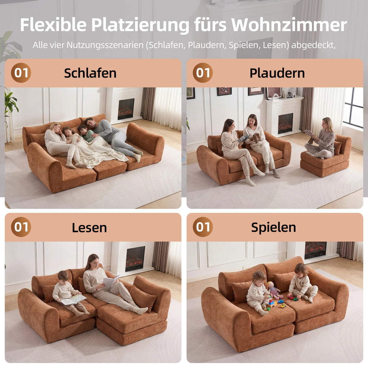 Orange Comfort Compressed Sofa,3 Seats No Assembly Required Sofa Bed,Black Chenille Free Combination For Living Room, Apartment