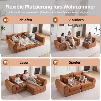 Orange Comfort Compressed Sofa,3 Seats No Assembly Required Sofa Bed,Black Chenille Free Combination For Living Room, Apartment