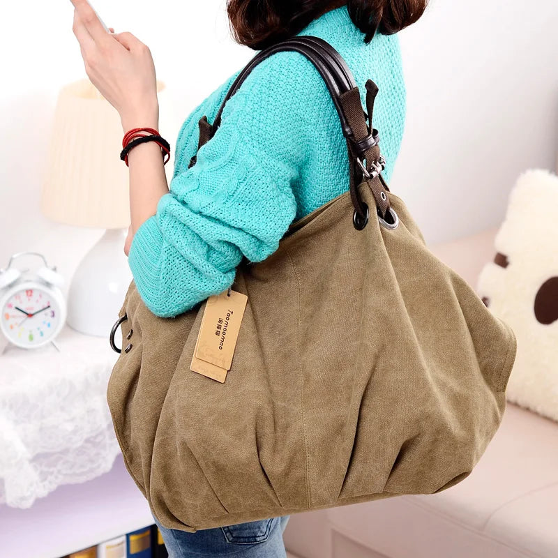 Casual Women Canvas Shoulder Bag Travel Messenger Bag Large Capacity Tote Top-handle Bag Women Crossbody Bags Sac A Mains Femme