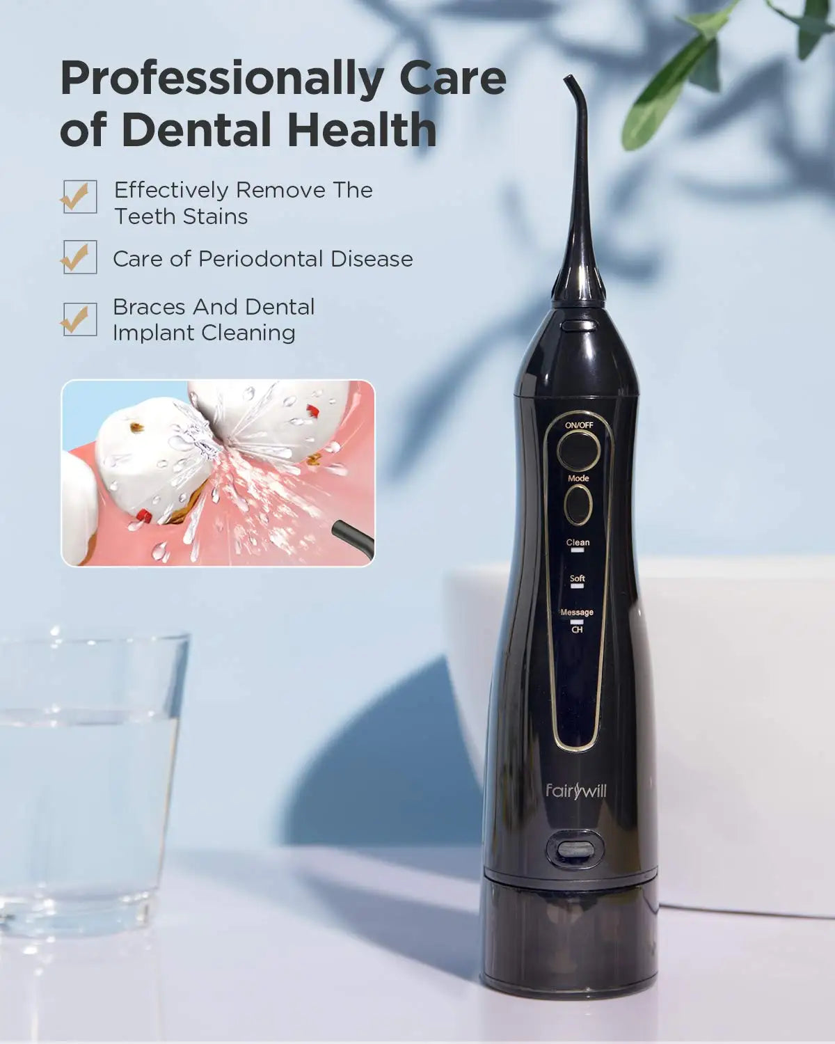 Fairywill Electric Sonic Toothbrush &amp; Water Flosser USB Charge Waterproof 5 Modes 3 Brush Heads Toothbrushes Teeth Cleaner