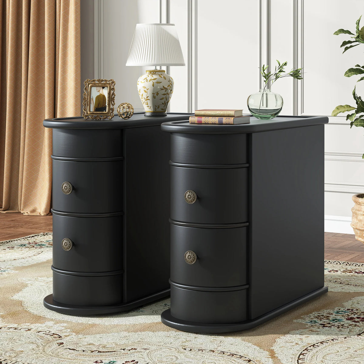 Tribesigns End Table Round Solid Wood Sofa Bedside Narrow Bedroom Side Table Nightstand with Drawer