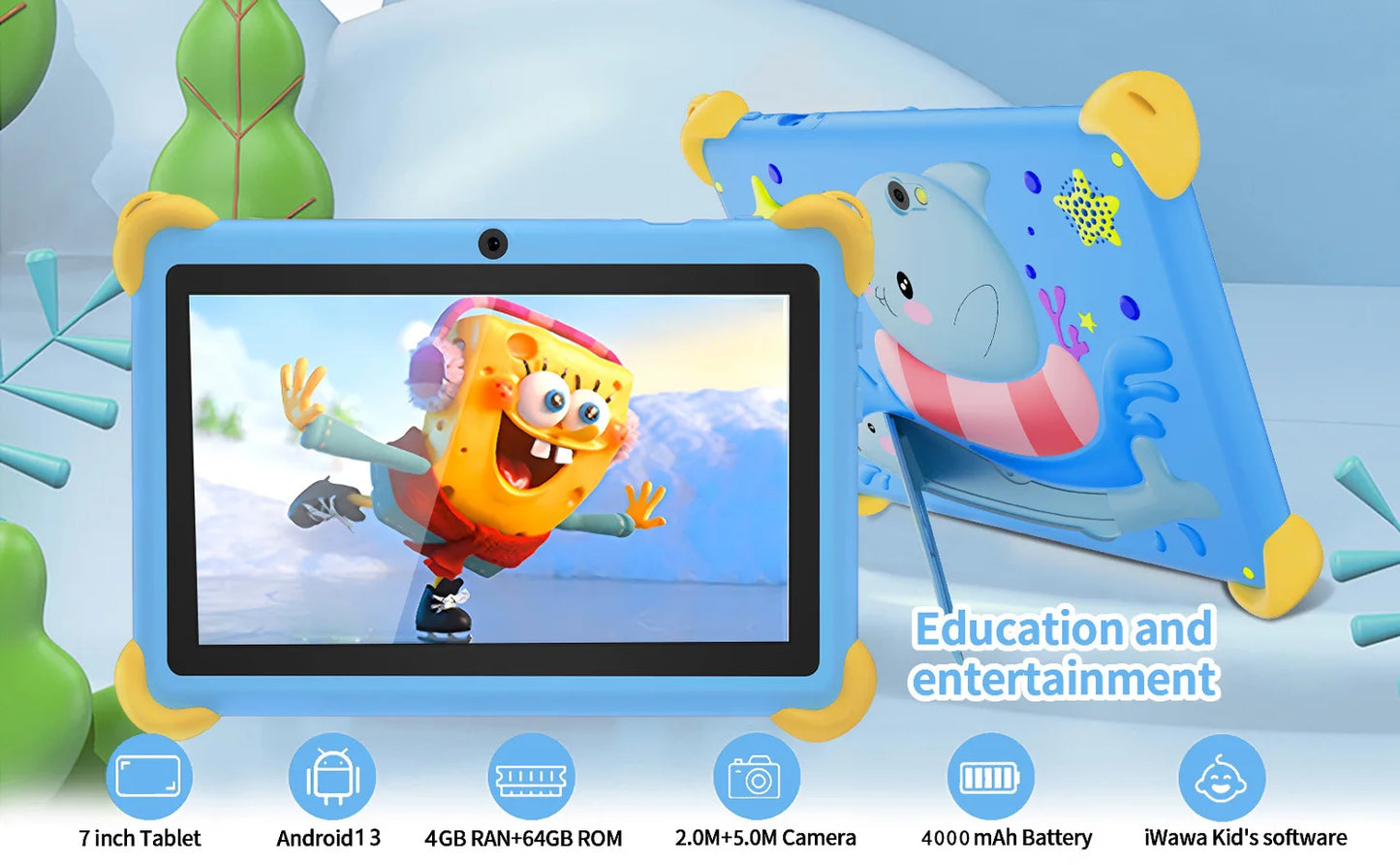2026 New 7 Inch Cartoon Pattern Kids' tablets Quad Core 4GB RAM 64GB ROM 5G WiFi Learning Education Games Tablet Children's Gift