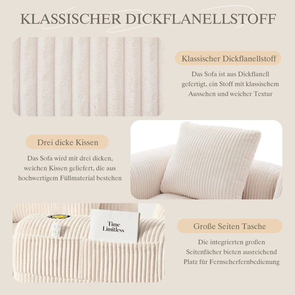 Compact Sofa Soft, Modular Sofa with Side Pocket and Beverage Holder, High Quality Comfort for Long Sitting, Incl. Pillows