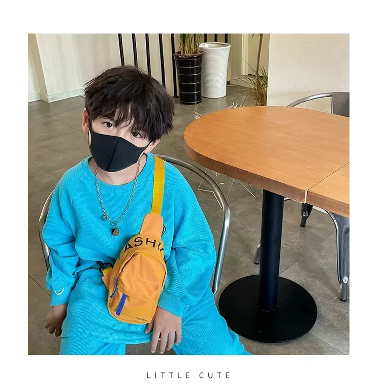 Cool kids bags for boys. Contrast color chest bag for little boys to go out Canvas messenger bag for coins