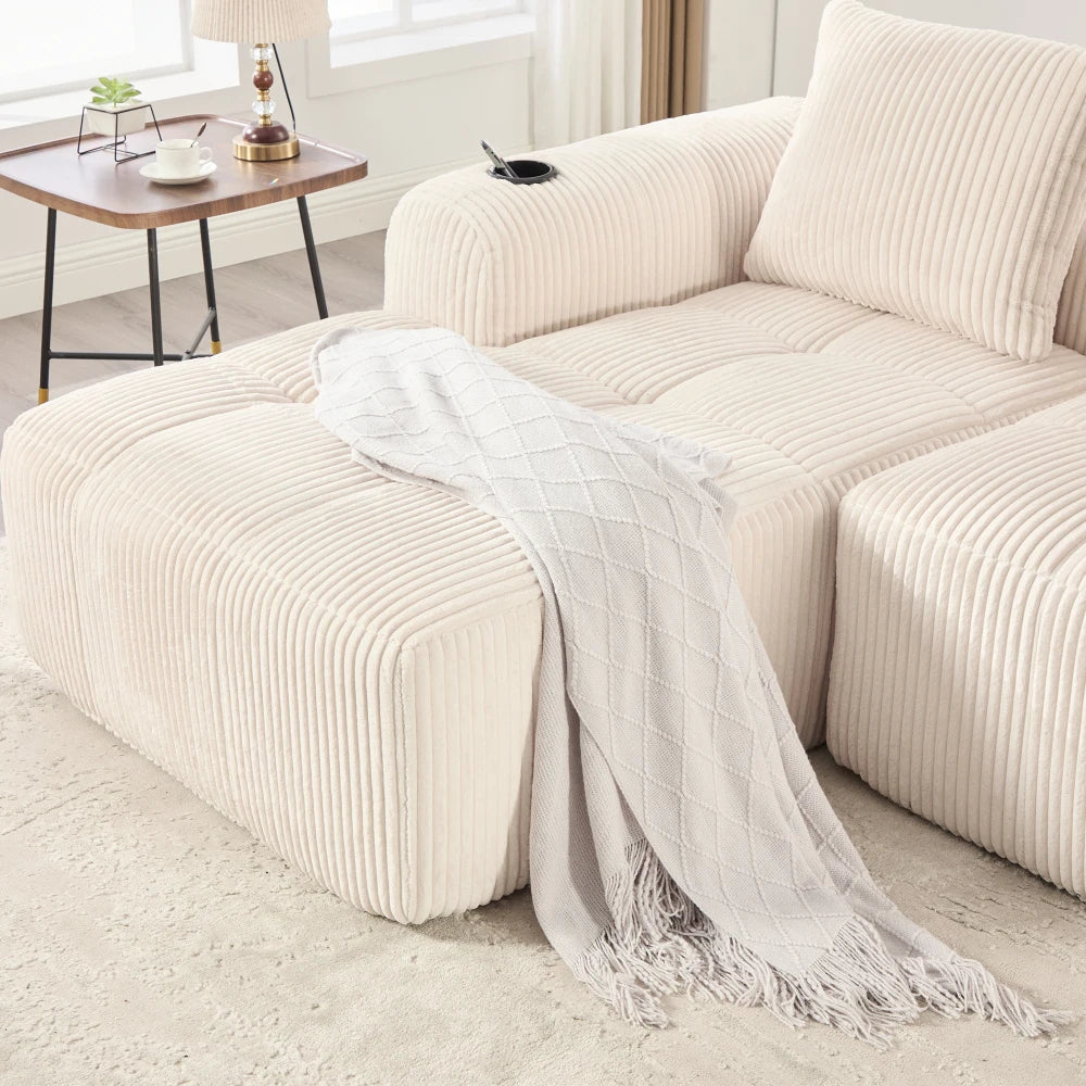 Compact Sofa Soft, Modular Sofa with Side Pocket and Beverage Holder, High Quality Comfort for Long Sitting, Incl. Pillows