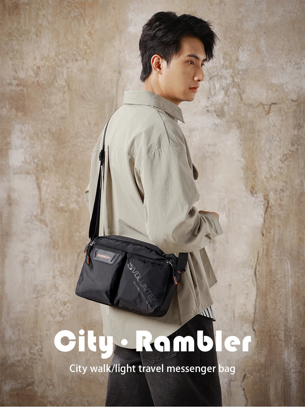 VOLUNTEER Messenger Crossbody Bags for Men Oxford Side Letter Print Fashion Light Weight Protable Versatile Shoulder Bag 1802-18