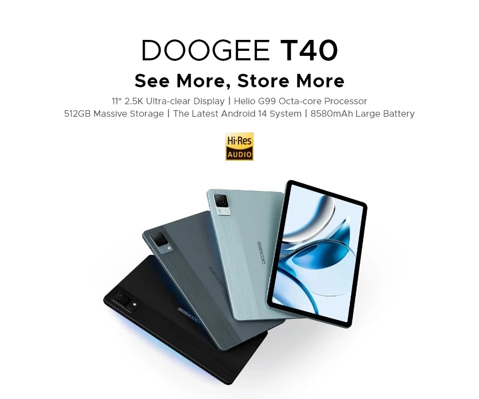 World Premiere DOOGEE T40 Tablet 11" IPS 2.5K Display 8GB 512GB Android 14 Helio G99 8580mAh 18W Charge Hi-Res Quad Speakers