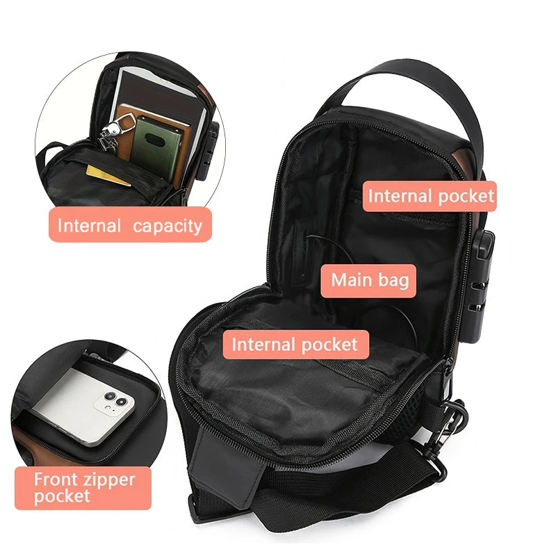 Sac à bandoulière élégant pour hommes – Tissu Oxford durable, sac de poitrine à bandoulière avec poche pour téléphone, fermeture