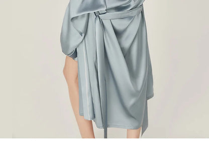 BirdTree, 100%Real Silk Simple Night-robe, Women V Neck Long Sleeve, Elegant Sexy Pajamas Robe, 2024 Summer Autumn New P469123QM