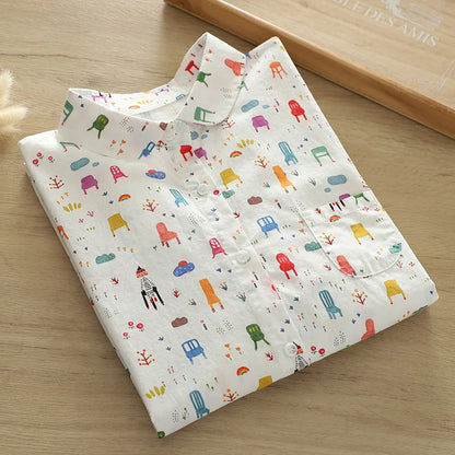 2026 Spring New Women Printed Shirts Long Sleeve Blouses Lazy Lady Tops Casual Female Clothes