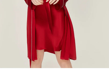 BirdTree, 100%Real Silk Simple Night-robe, Women V Neck Long Sleeve, Elegant Sexy Pajamas Robe, 2024 Summer Autumn New P469123QM